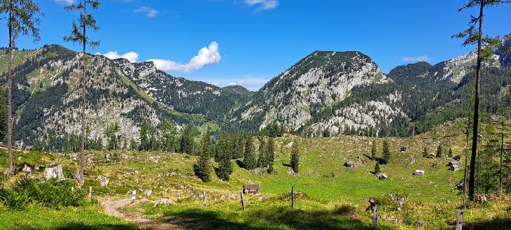 Sedlo Beerensattel 1434 m.n.m. a vpravo za stromy už je...